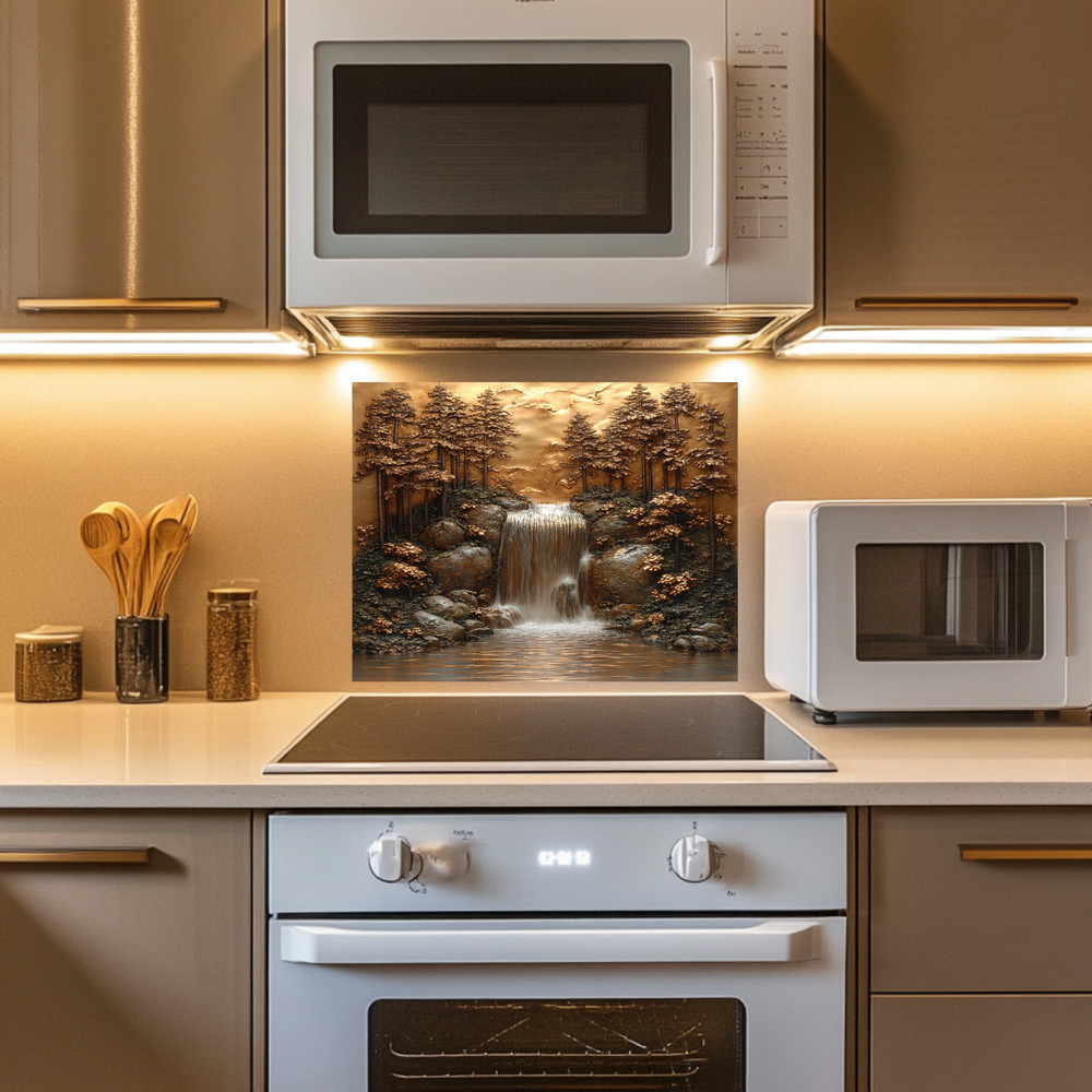 Copper Look Waterfall Tempered Glass Backsplash Panel,Kitchen Stove Splash Guard