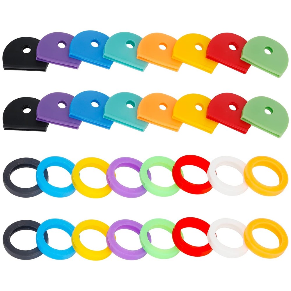 32 Pack Key Cap Tags Set in 8 Assorted Colors Plastic Key Identifier Coding L...