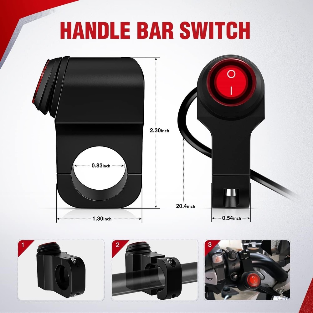 Universal Fit 12V ATV Light Switch - Waterproof Push Button with 3 PIN Connector