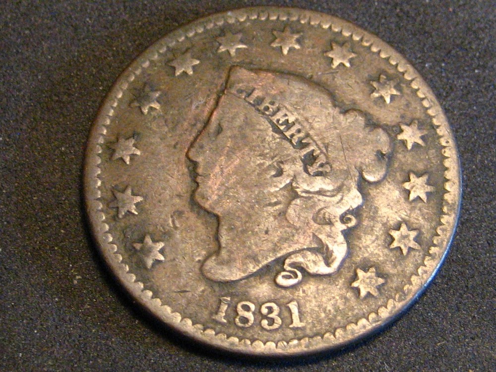 1831 Large Letters Coronet Head Large Cent VG