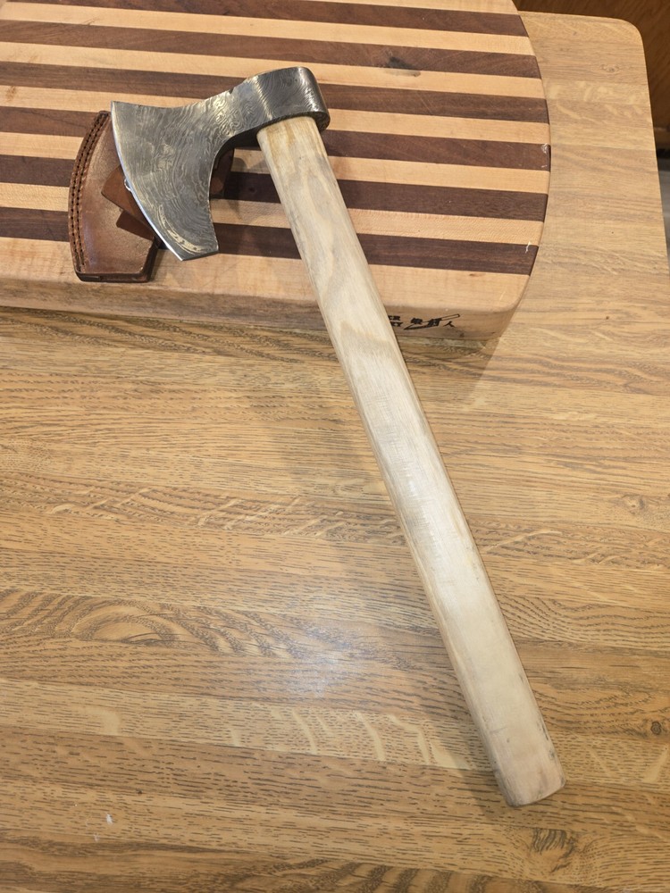 Hand forged Damascus bearded throwing axe