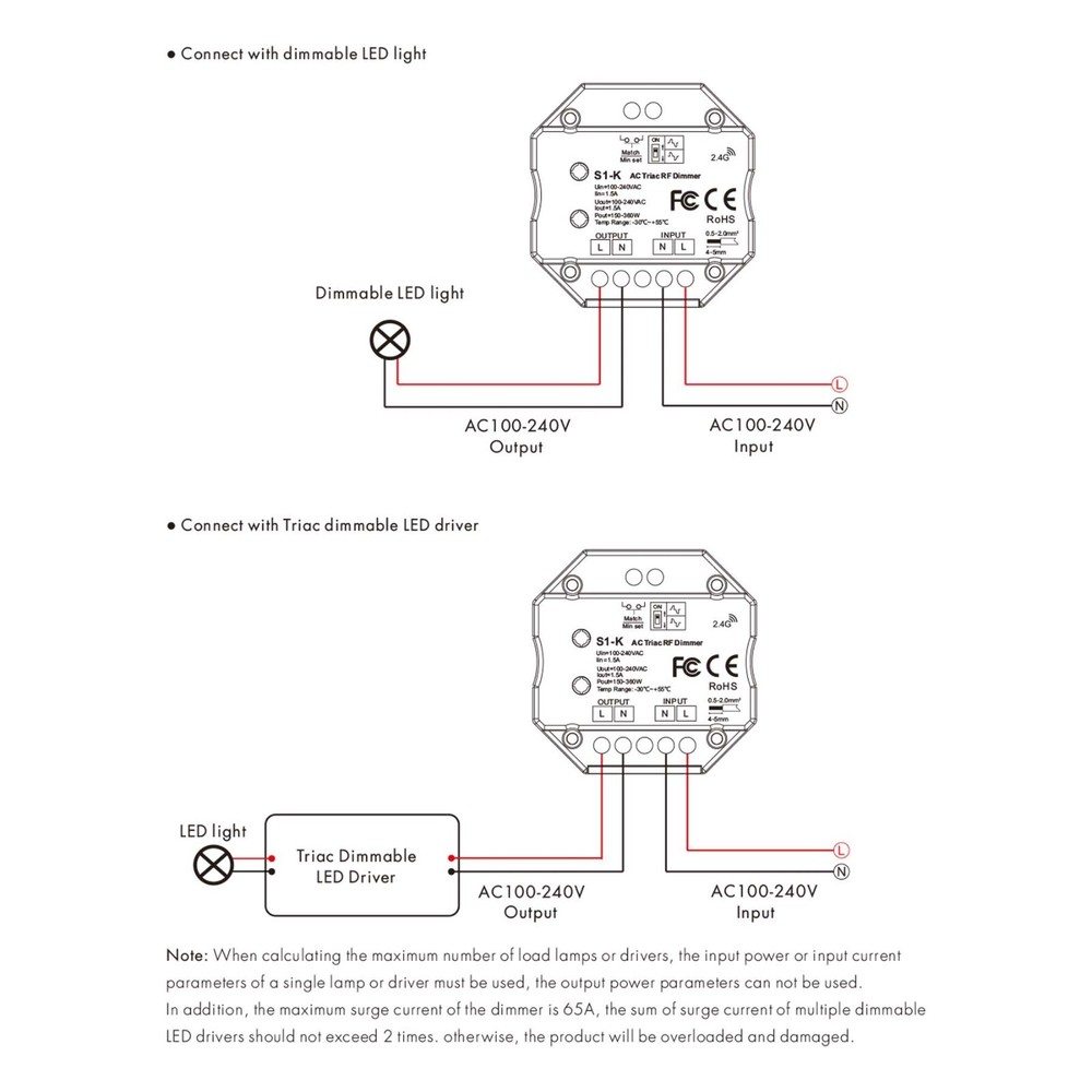 AC100-240V Triac LED Dimmer Switch Wall Mounted Rotary/Touch Glass Panel Control
