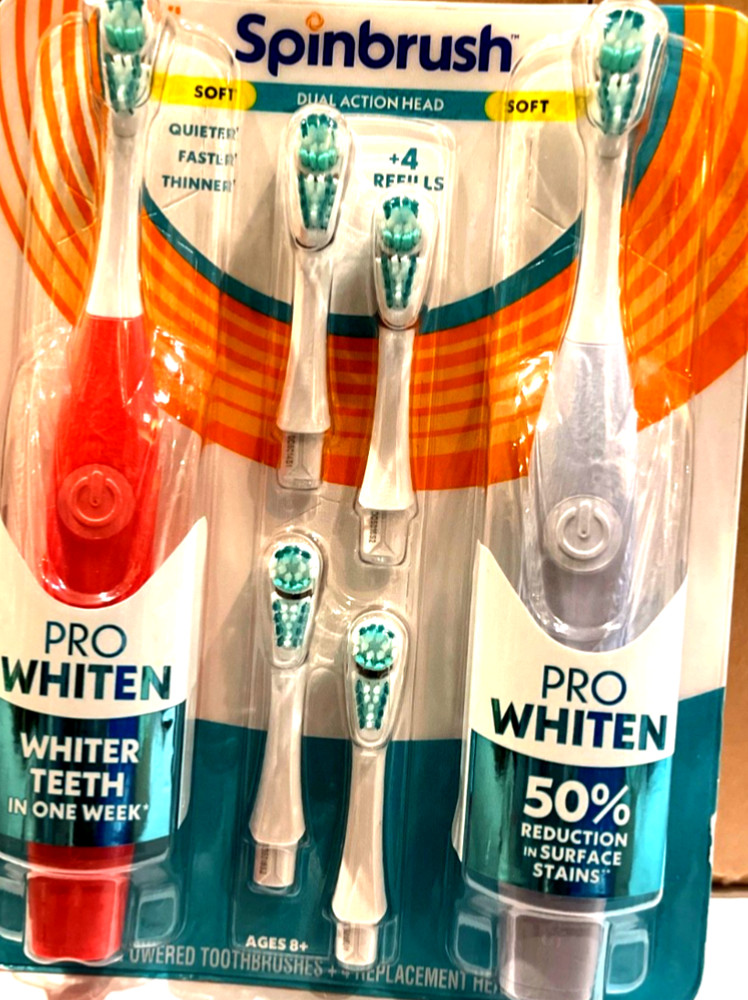 Spinbrush PRO  Whiten Dual Action  Head 2 Brushes -Plus 4 Refill