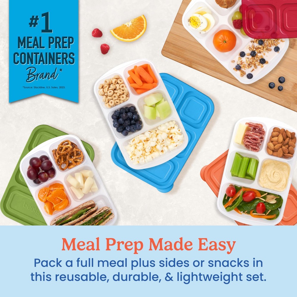 Easyboxes - Reusable 5-Compartment Food Containers, Stackable 8-Piece Set, 4 ...