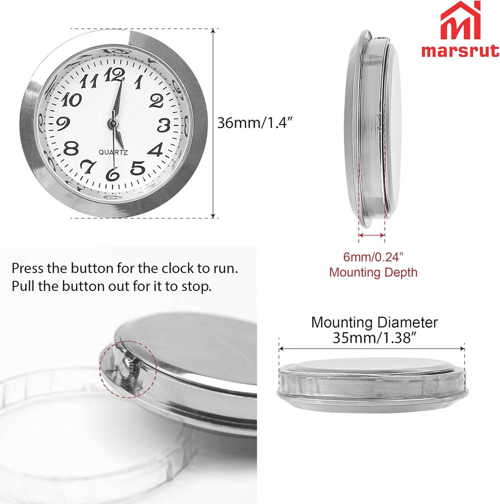 2PCS Mini Clock Insert Replacement, 35mm Fit, Roman Numeral Quartz with Silver B