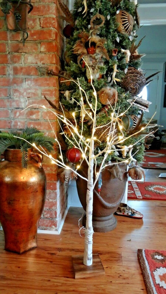 Artificial White Birch Twig Tree With Lighted Branches Rustic Christmas Décor