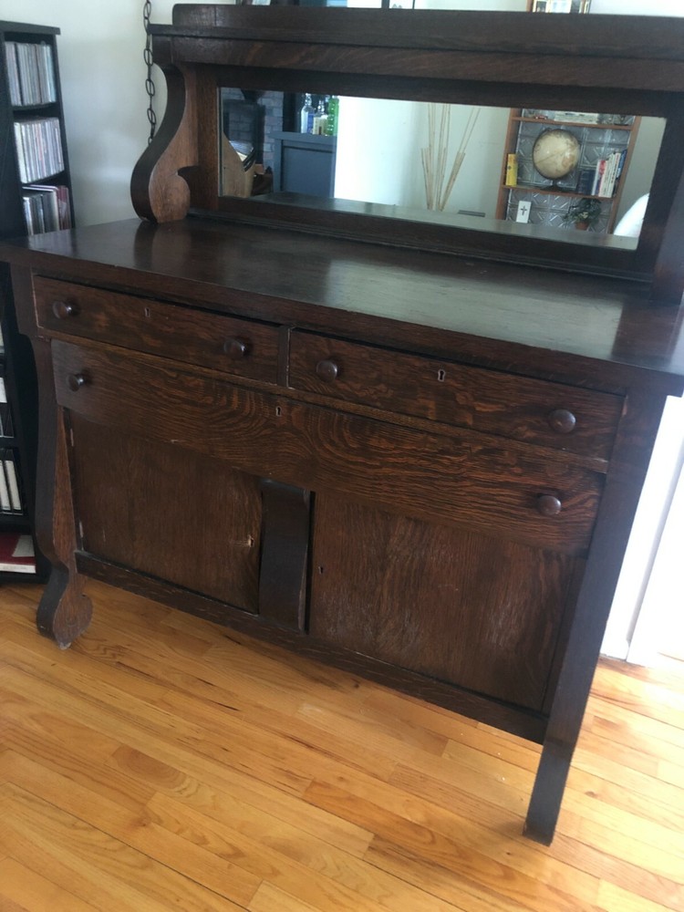 Antique  Vintage 1900's OAK BUFFET MIRRORED SIDEBOARD