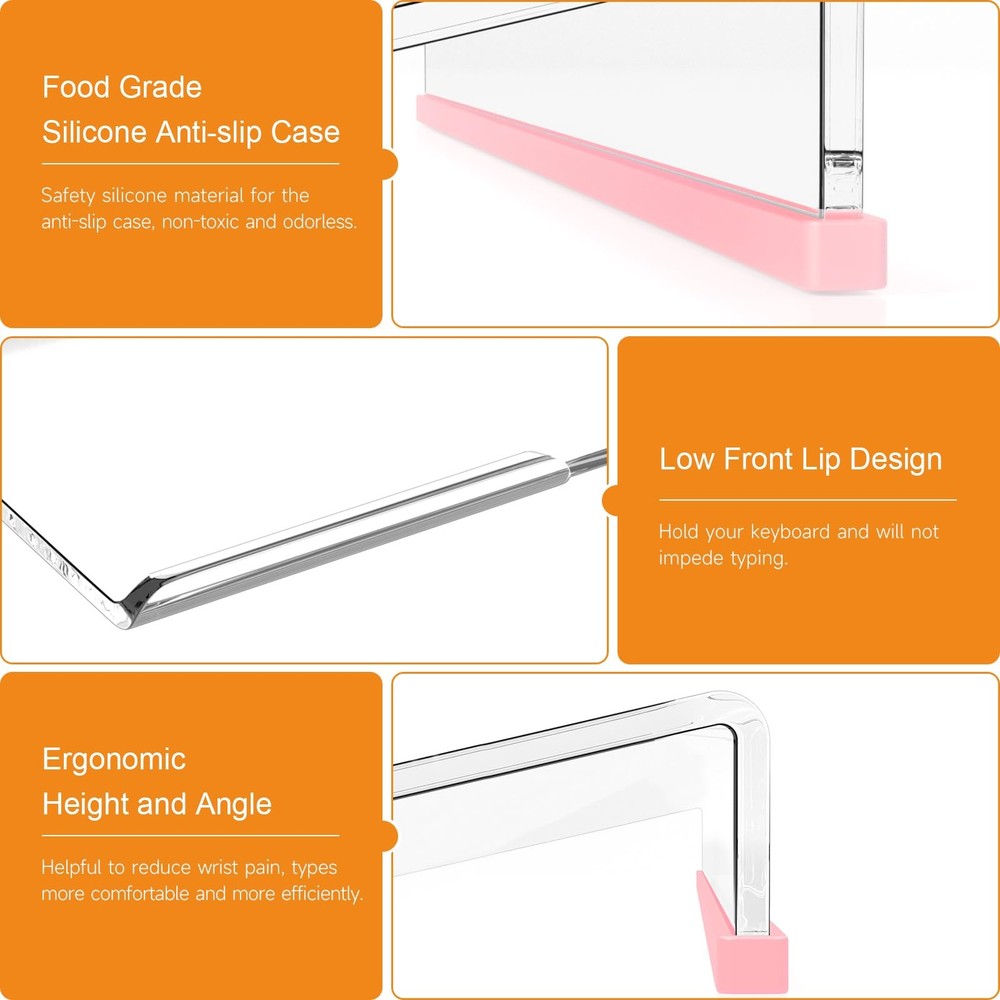 BEEGO Ergonomic Computer Keyboard Stand - 1PCS, Clear W/ Lightpink Strip