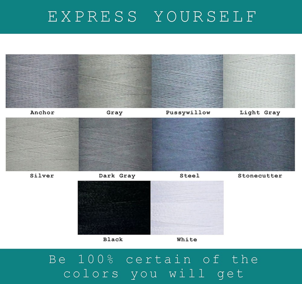 10 Spools Gray Polyester Sewing Thread 1000 Yards Each for Hand Machine