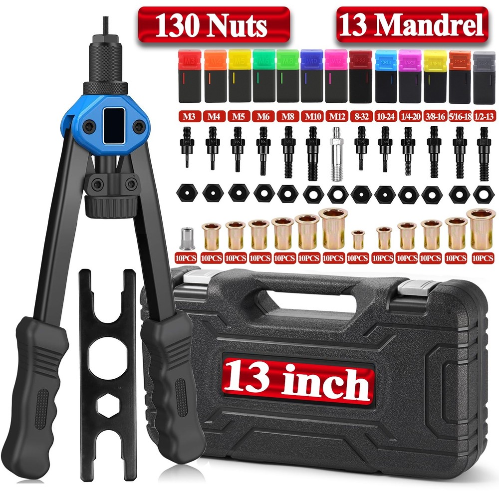 Rivet Nut Gun Kit Rivnut Setting Tools Nut Setter Tool Hand Blind Riveter 13"