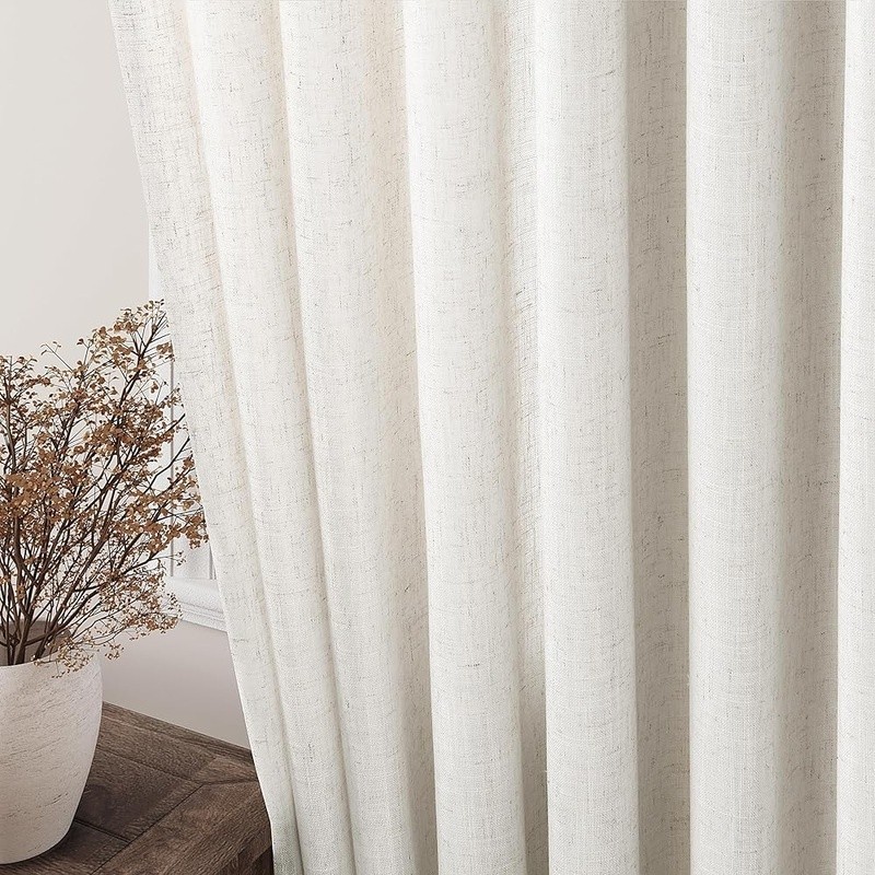 Linen Blend Curtains Set Light Filtering Drapes Back Tab Loop Pocket Panels New