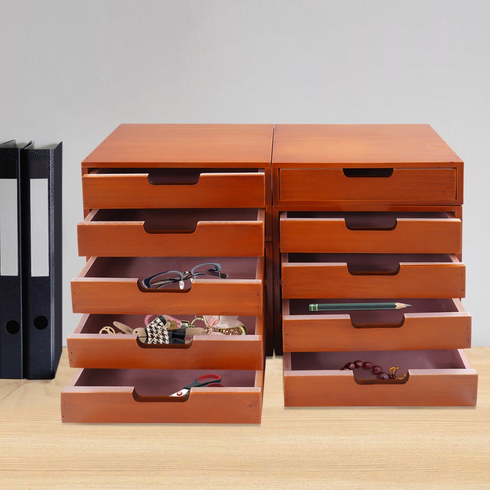 4 Pack 10 Drawer Desktop Organizer Wooden Stackable Storage Utility Drawers