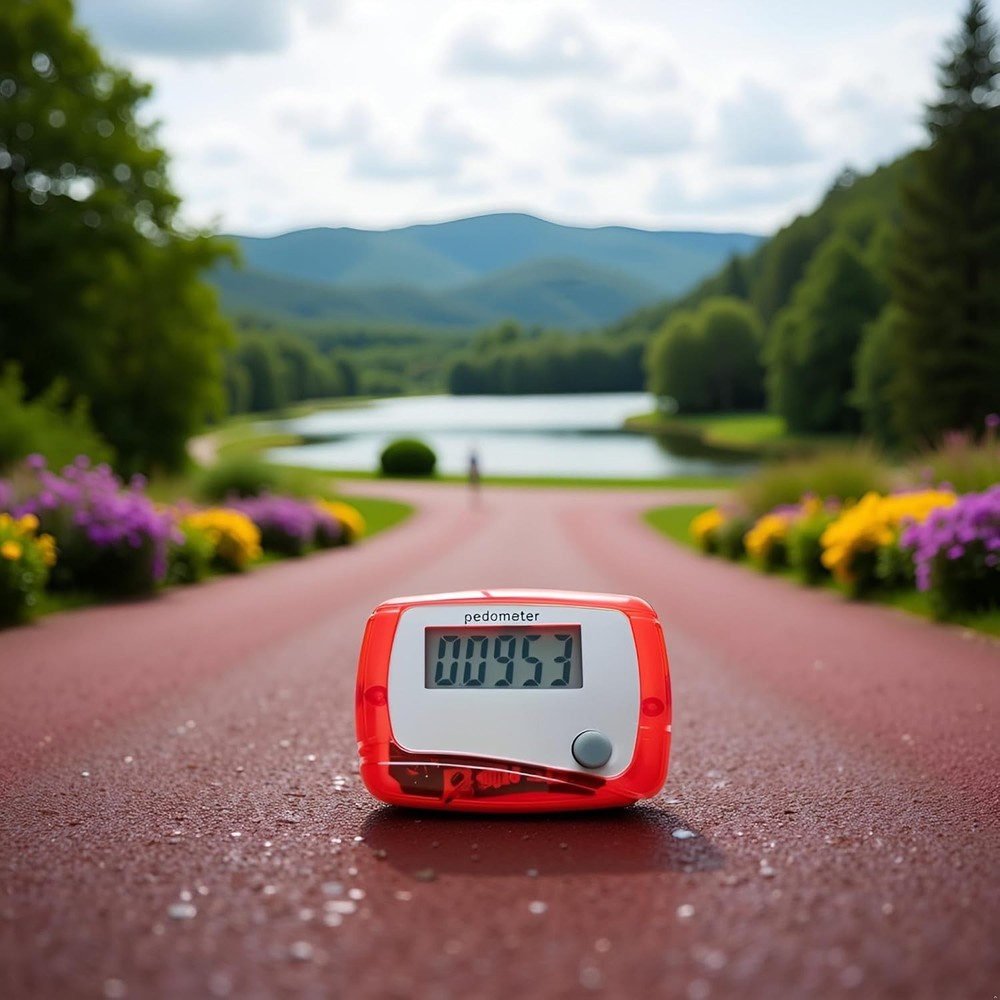 Lightweight Red Pedometer: Track Steps, Calories, and Exercise Time Effortlessly
