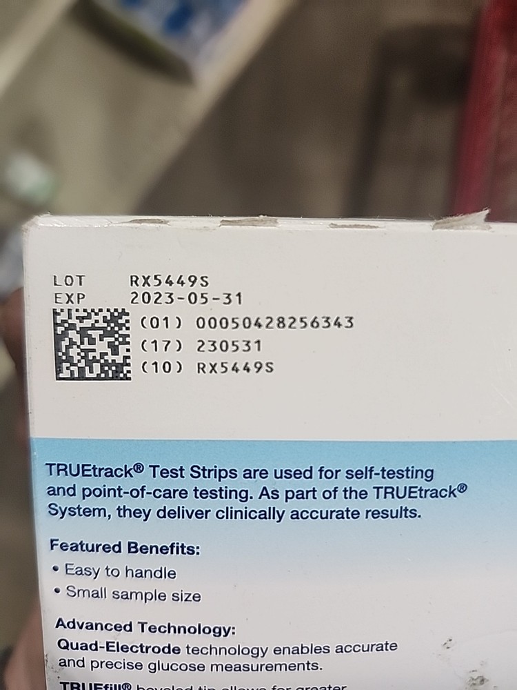 TrueTrack Blood Glucose Test Strips 100 Count 1 Code Chip Exp. 2023.