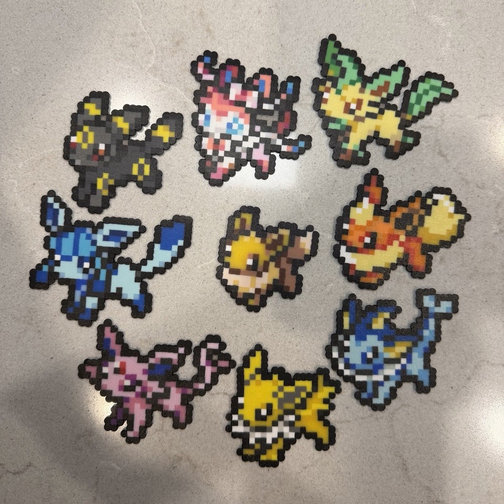 Handmade Beaded Pixel Art Eevee Evolutions Set Pokémon Inspired Multiple Designs