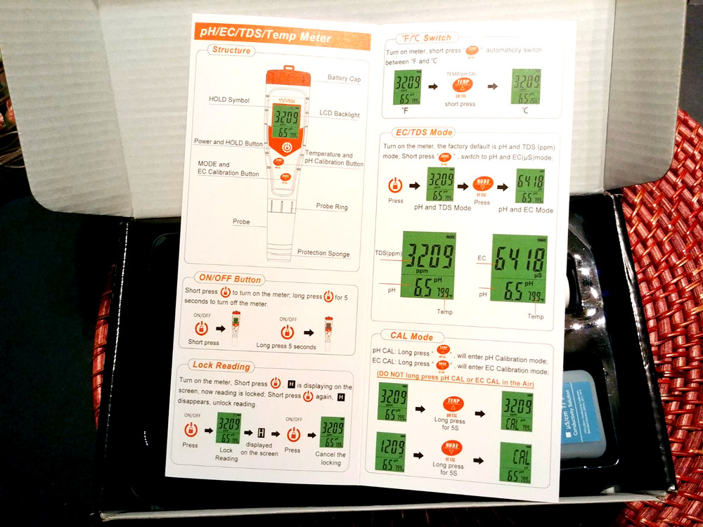pH Meter for Hydroponics PPM EC Meter for Plant Nutrients Simultaneous Measureme