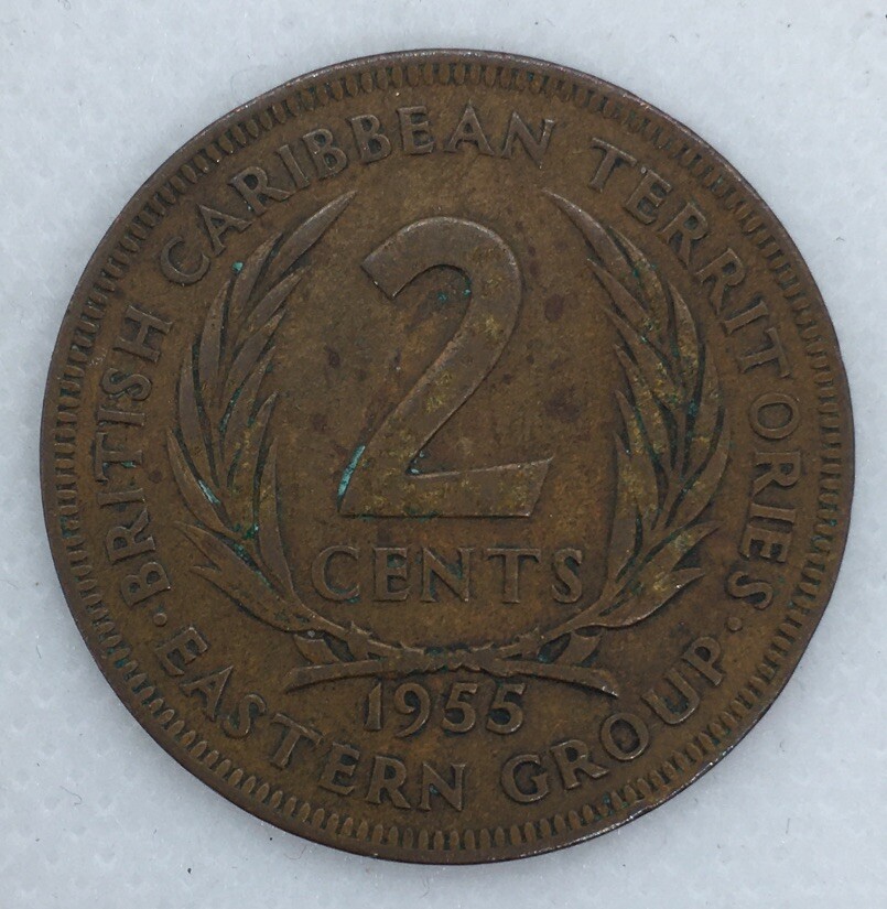 1955 Eastern Caribbean 2 Cent Coin - Circulated