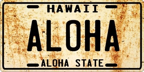 ALOHA 1960's Nostalgic Weathered Hawaii License plate