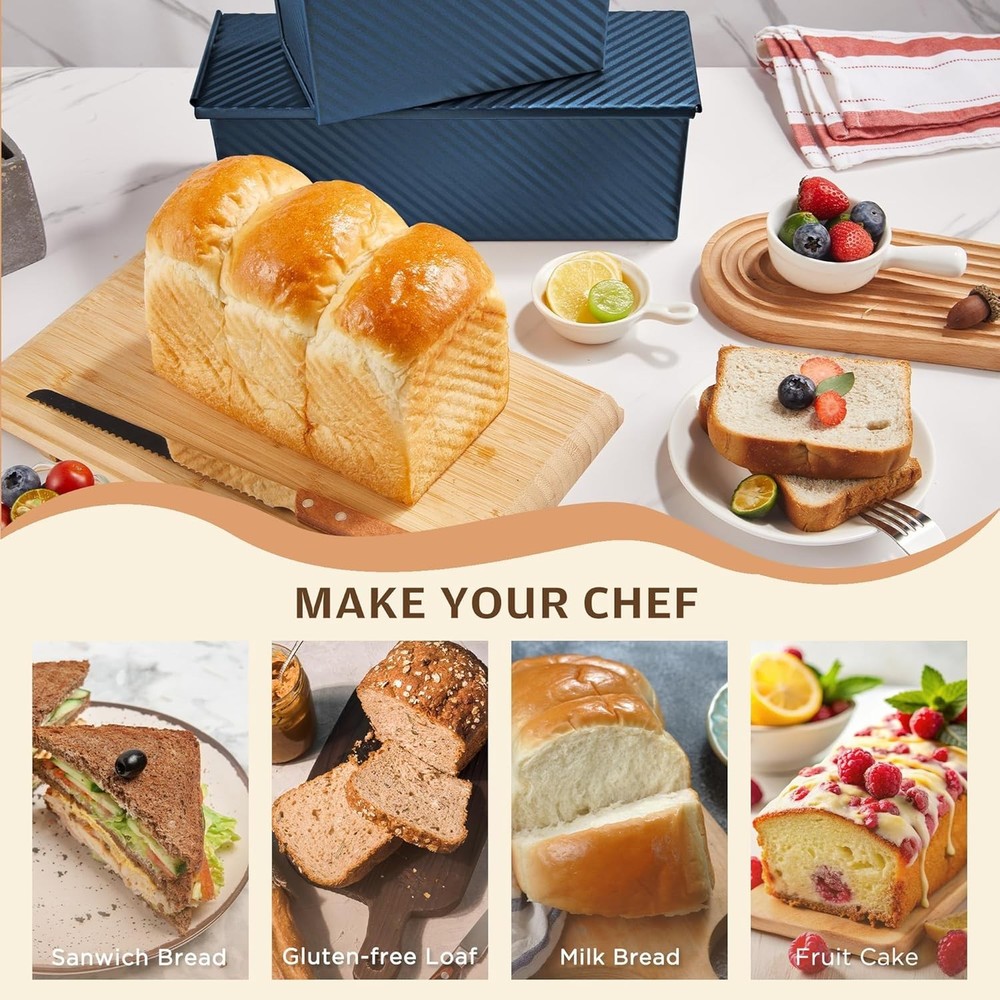 Pullman Loaf Pan with Lid, 1 lb Dough Capacity Non-Stick Bakeware for Baking ...