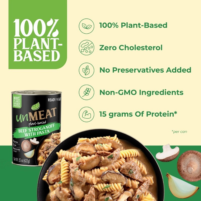 (2 pack) unMEAT Plant-Based Beef Stroganoff with Pasta, 15oz Can