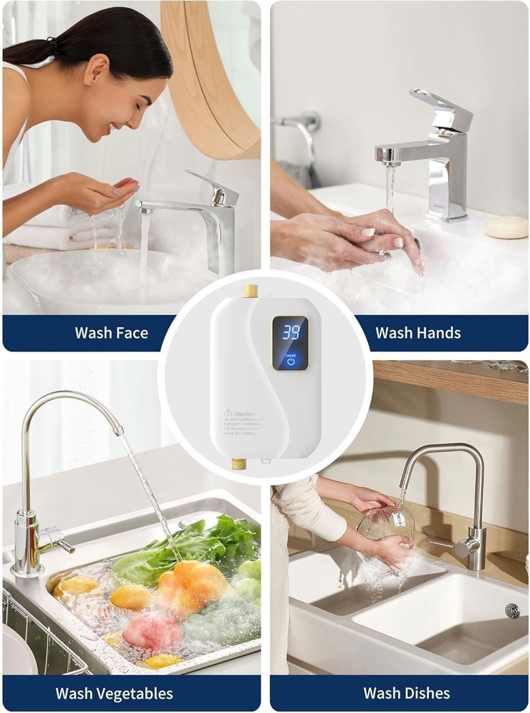 Tankless Electric Water Heater 110V 3000W, Instant Hot Water System with LED ...