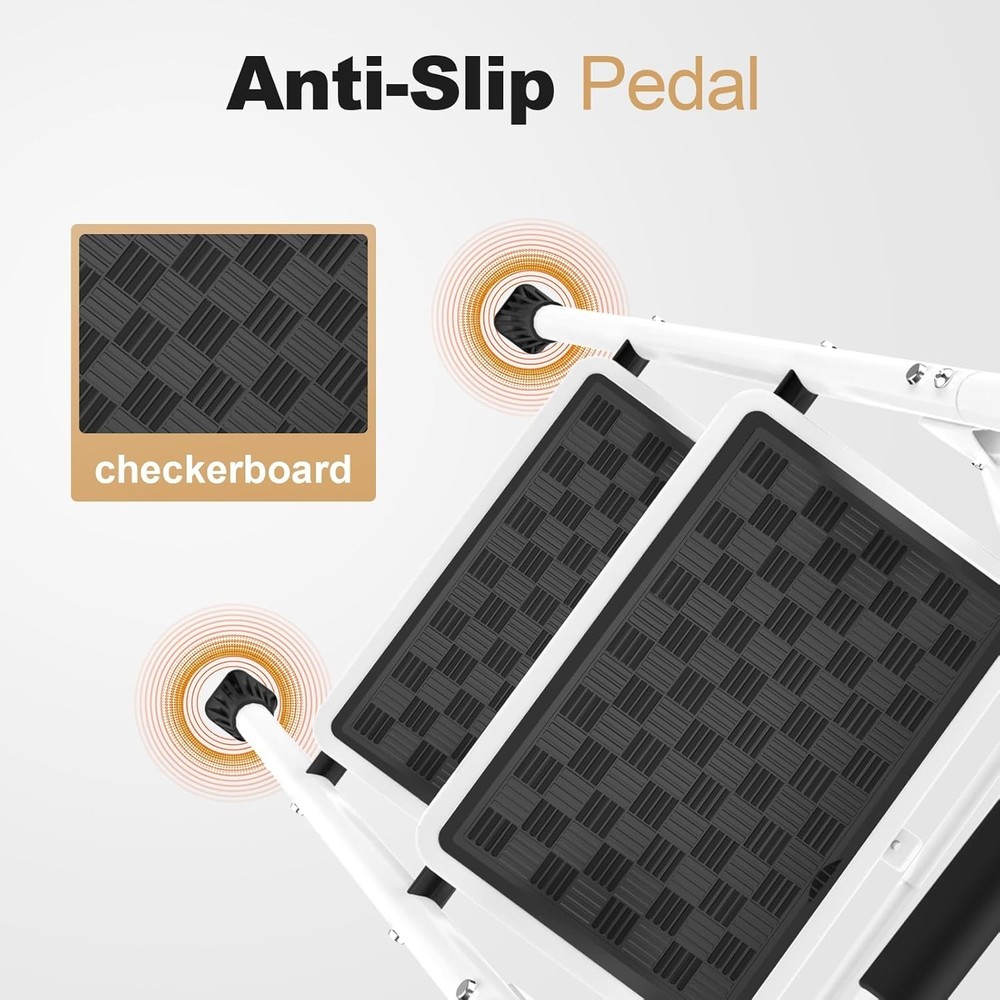 2 Step Ladder,2 Step Stool for Adults Folding Step Stool with Cushioned Handle w