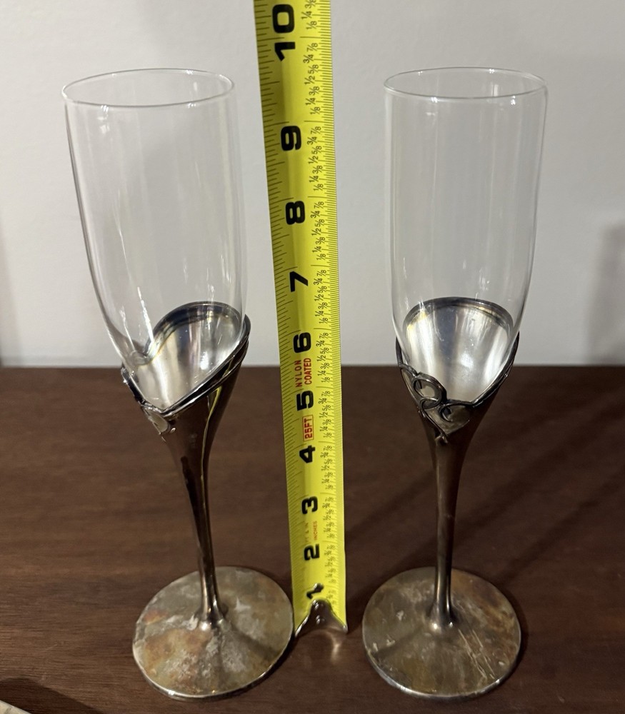 VTG Lenox Silver-Accent Champagne Flutes + Silverplate Cake Server & Knife Set