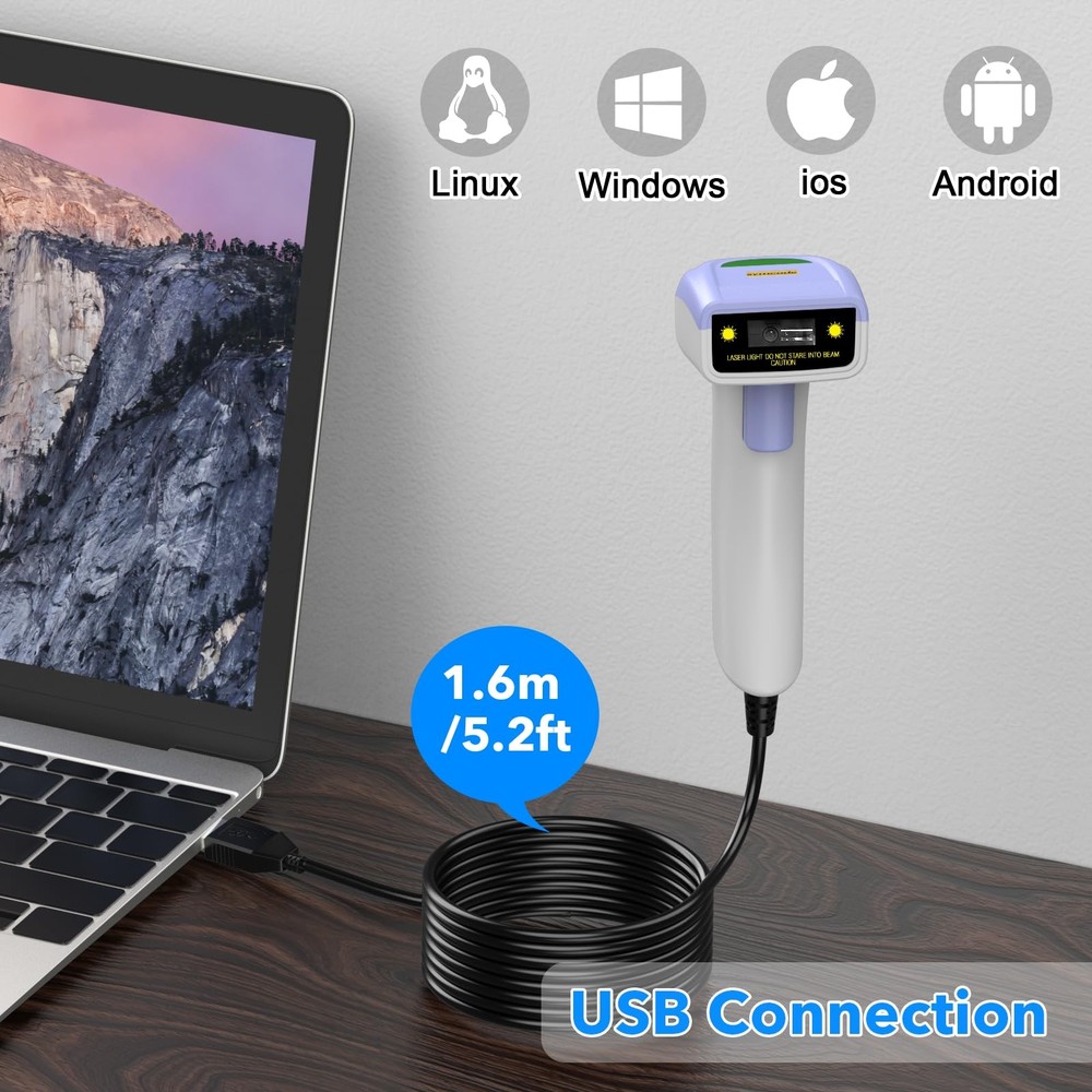 USB 1D Barcode Scanner Handheld Wired CCD Laser Reader Support Screen Scan
