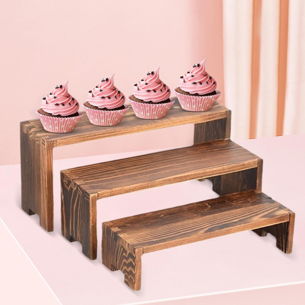 Wooden Risers For Table Display Wooden Cupcake Stand Rectangular Dessert