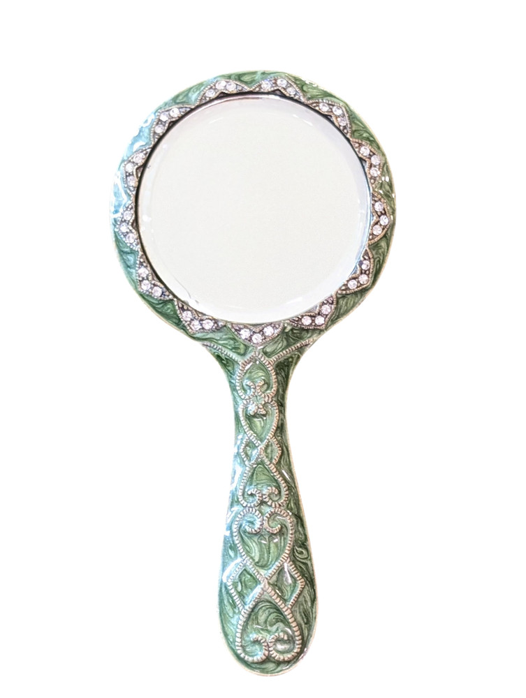 Vintage enamel & rhinestone set handheld mirror
