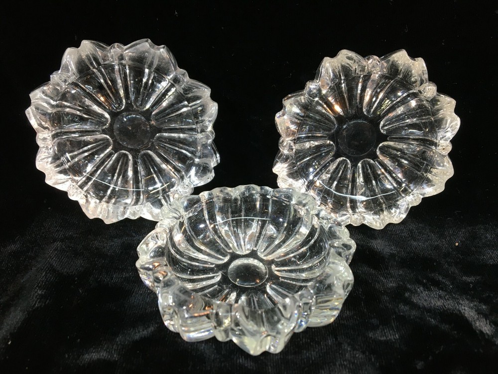 3 Hazel Atlas Clear Fluted Round Ashtrays
