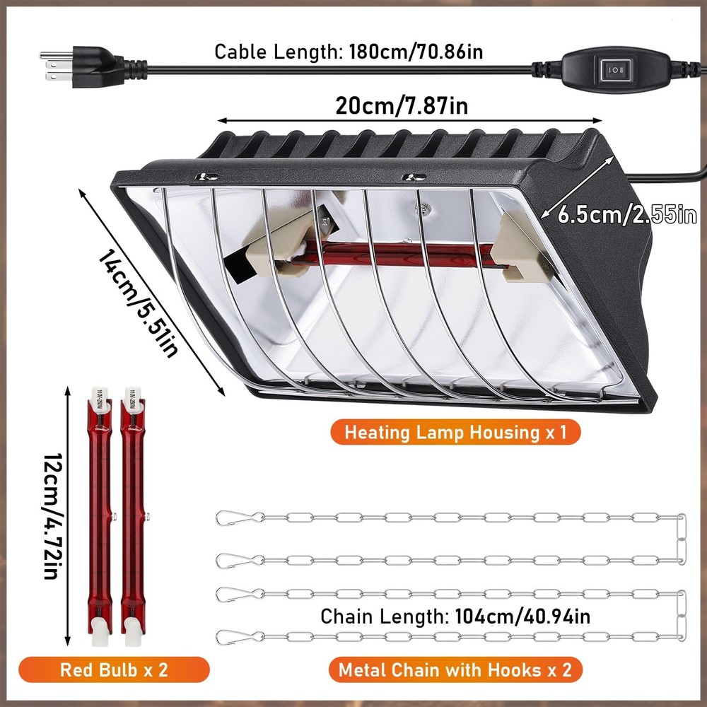 250W Chicken Brooder Heater for Chicks Ducks, Brooder Heater with 2PCS Heat L...