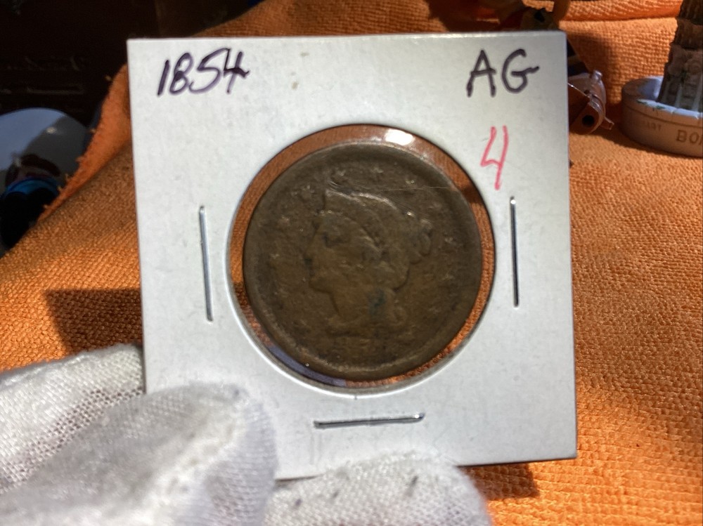 1854 BRAIDED HAIR LARGE CENT LOWER GRADE #4