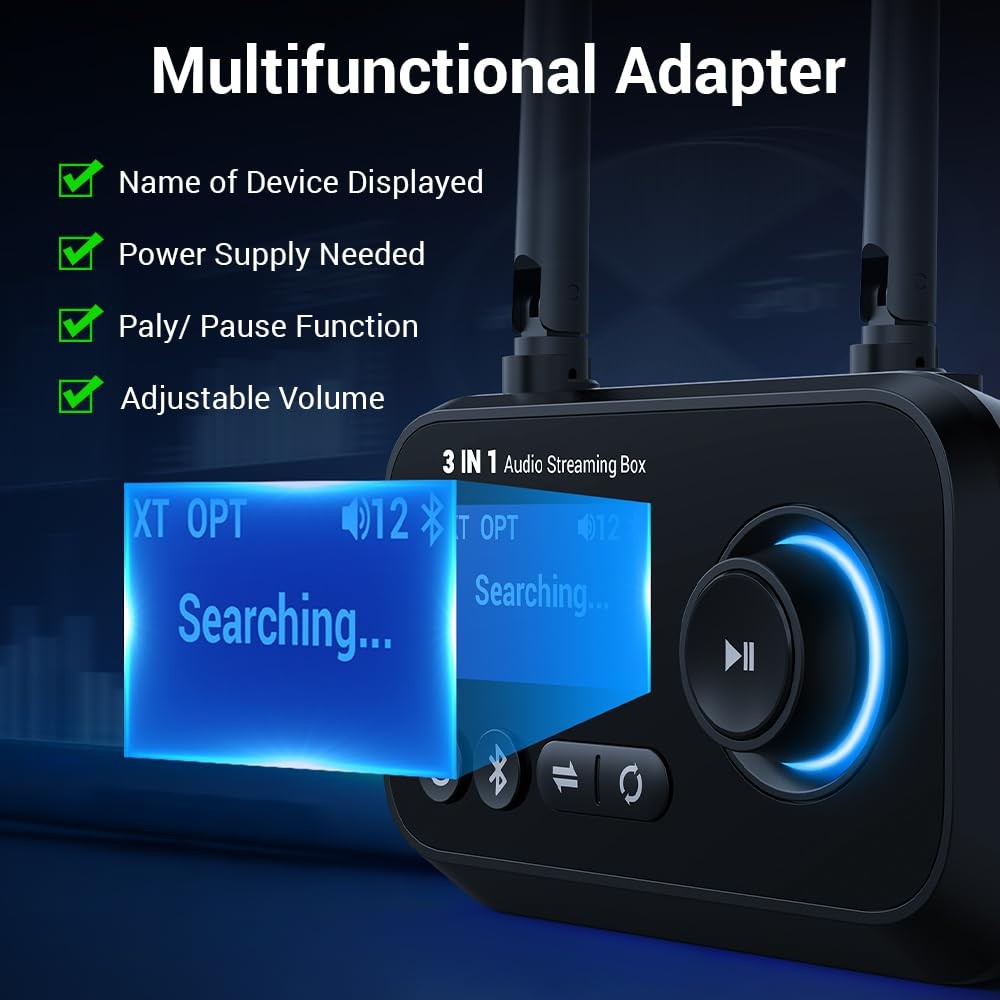 Bluetooth Transmitter Receiver 3-in-1 Bluetooth 5.3 Audio Adapter for 2 Headp...