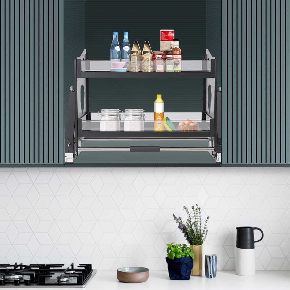 2 Tier Kitchen Cabinet, Pull Down Bowl Dish Cup Organizer Shelf 74*27*52cm