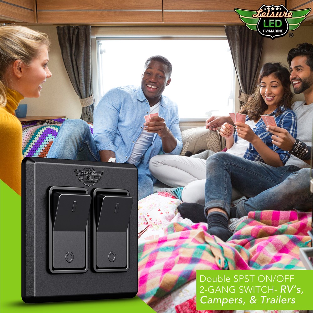 Single 2 Gang On-OFF 12V Black Light Switch - RV Camper Trailer Marine Boat 12 V