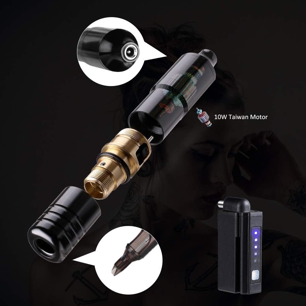 Versatile Tattoo Pen Machine with Wireless Supply & 50pcs Needles - Black Kit