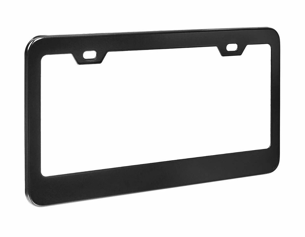 Glossy PLAIN BLACK HEAVY METAL LICENSE PLATE FRAME+CAPS RUST FREE