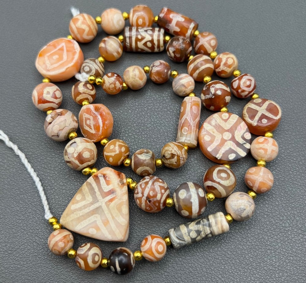Ancient Etched Carnelian Longevity Beads over 2000 Year Old In great Condition