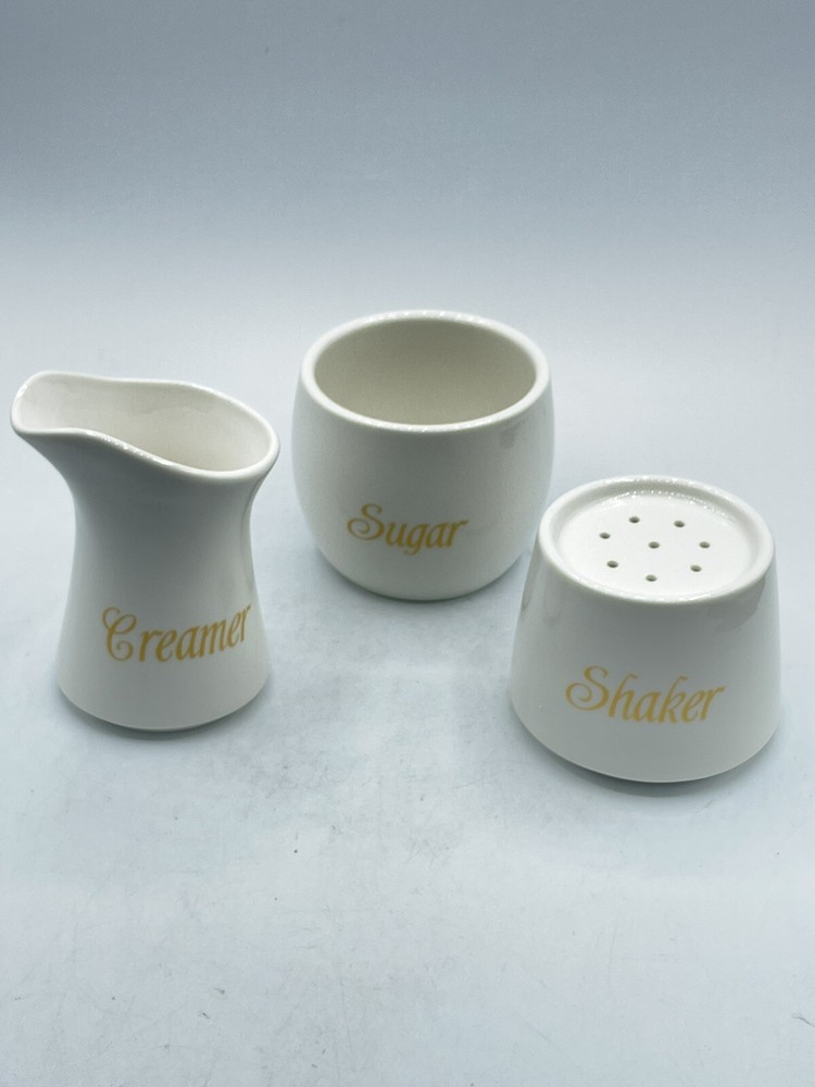Avon White Stackable Creamer Shaker Sugar 3pc Ceramic Set