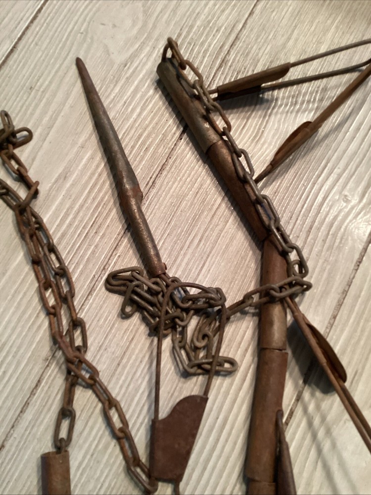 Vtg Metal Chain Link Fish Stringer 9 Snap Loop Clips