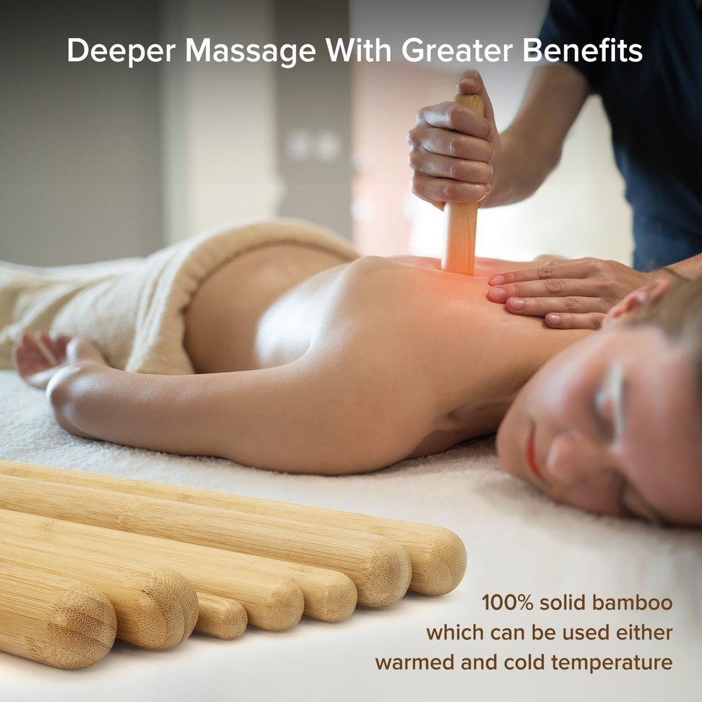 4PCS Solid Bamboo Massage Sticks & Guasha Set with Roller/Stick - 100% Bamboo...