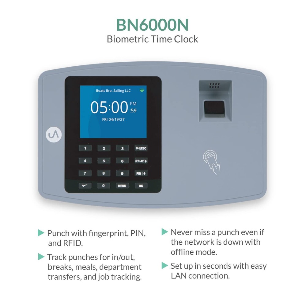 BN6000 Biometric Time Clock System for Small Business with Cloud-Based Employ...
