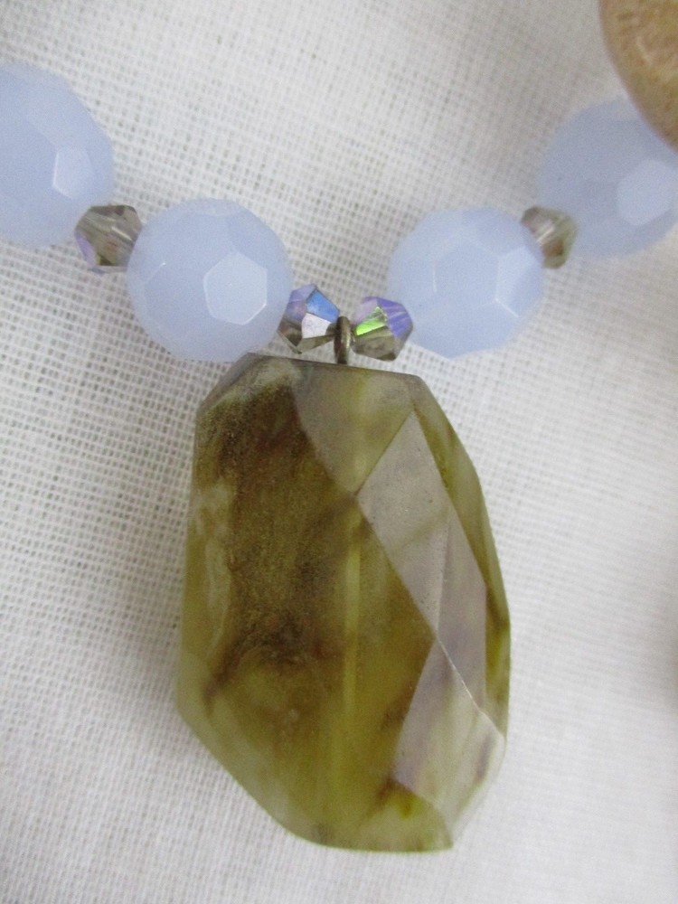 Handmade Necklace Glass Stone Beads Crystals Toggle Clasp boho