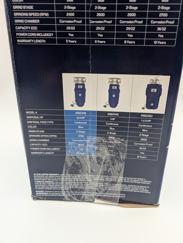 Project Source Continuous feed 3/4-HP Septic Safe Corded Garbage Disposal