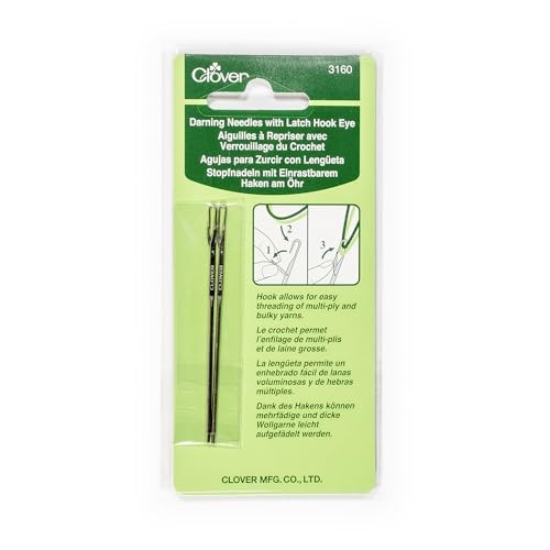 CLOVER 3160 Darning Needles with Latch Hook, Eye, 2-Piece