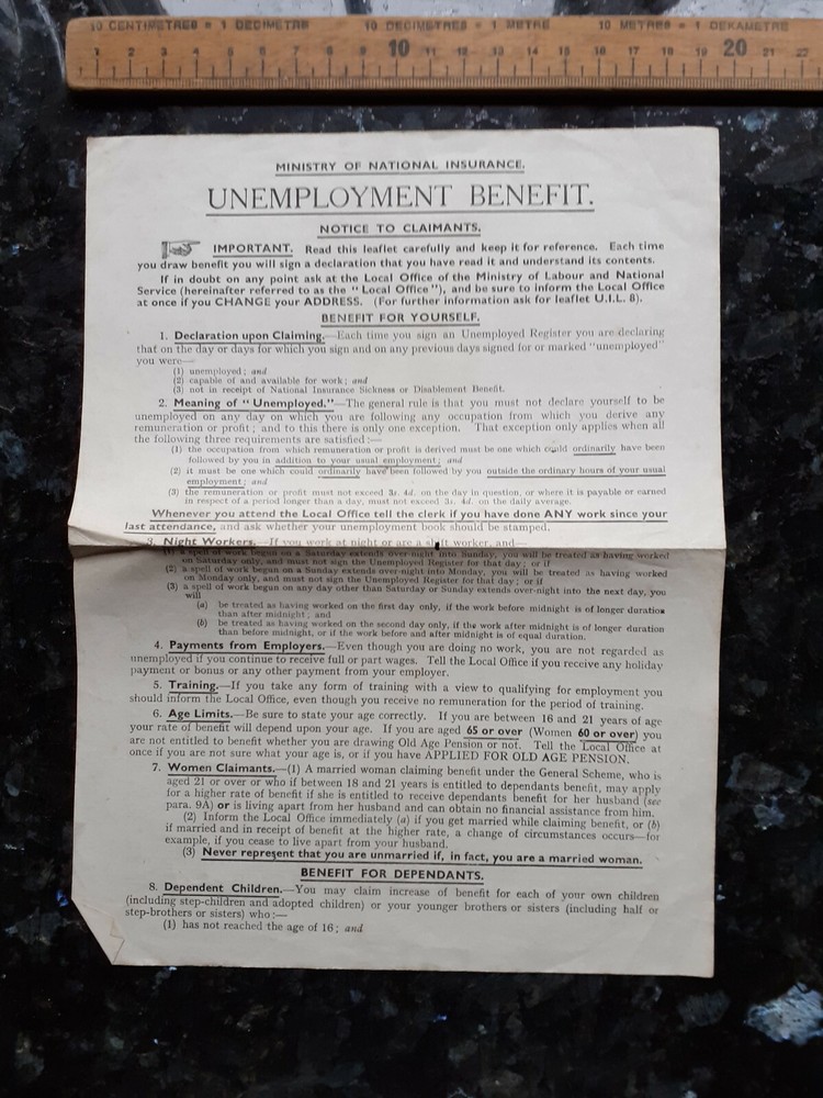1946 Unemployment Benefit information leaflet