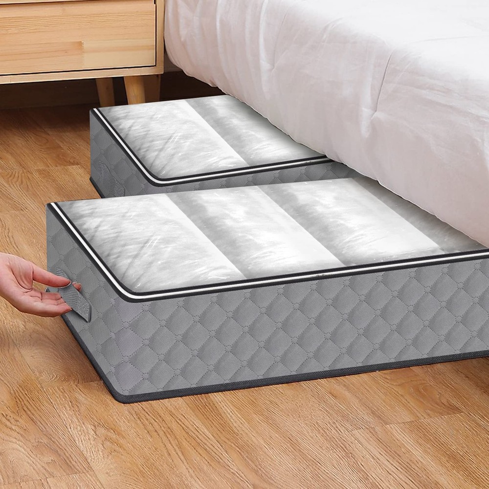 Under Bed Storage Bags, 2 Pack Fabric Underbed Storage Containers with Reinfo...