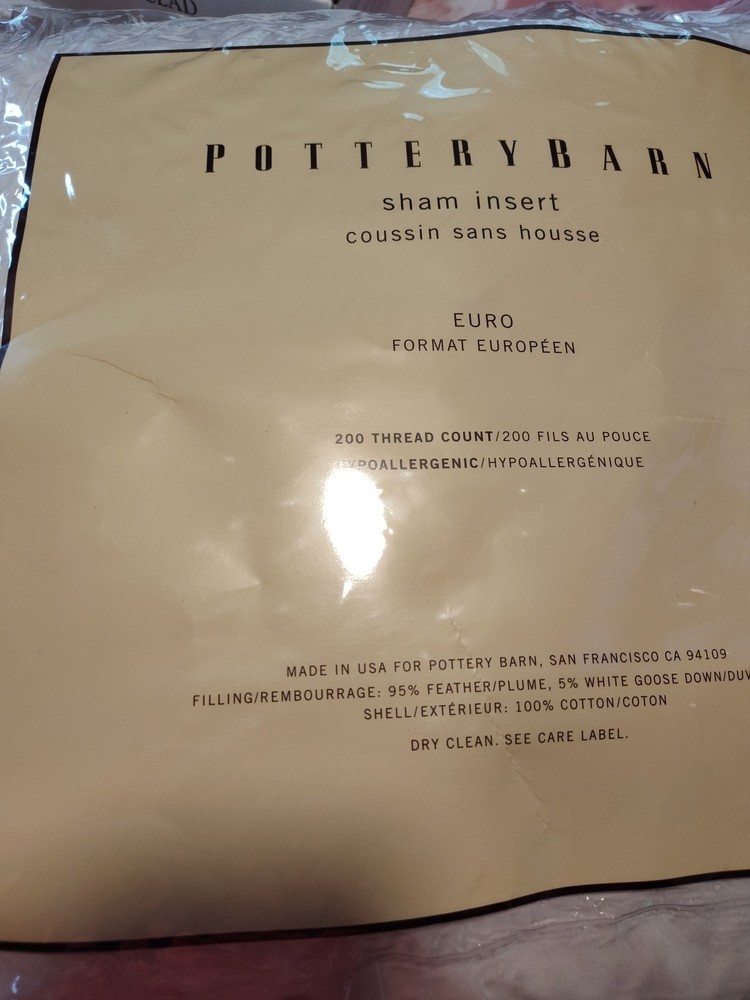 POTTERY BARN SHAM INSERT EURO 200 THREAD COUNT