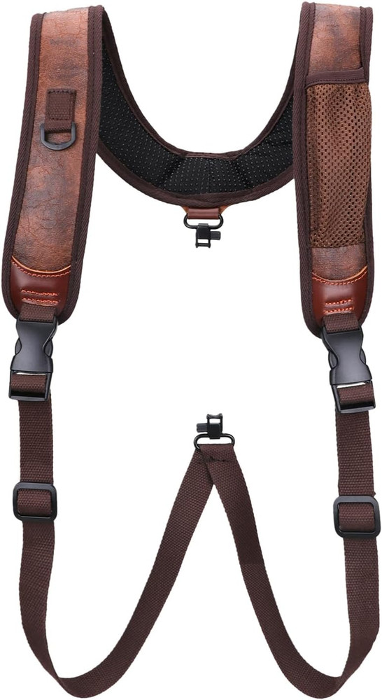 PU Leather Adjustable Rifle Sling with Double Strap and Knife Pouch